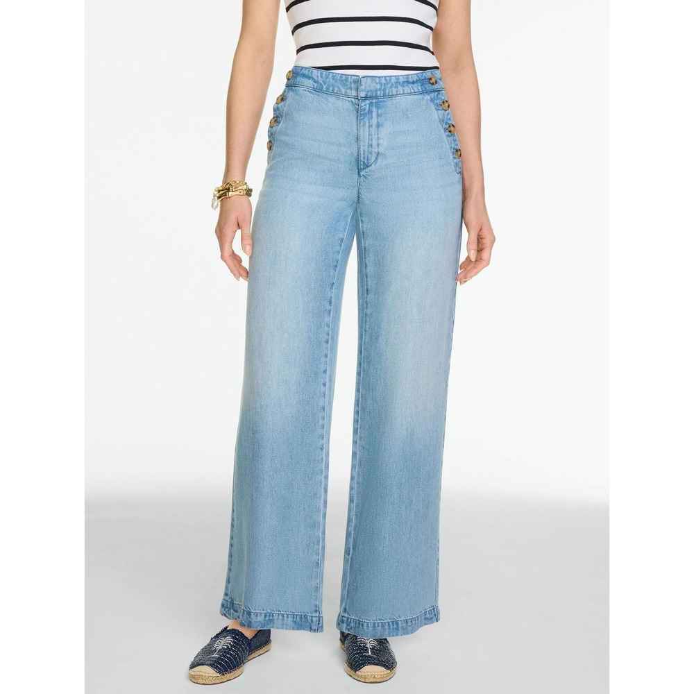 Talbots Relaxed Wide Leg Jean Sailor Button Lucerne Wash Blue Denim Size 2